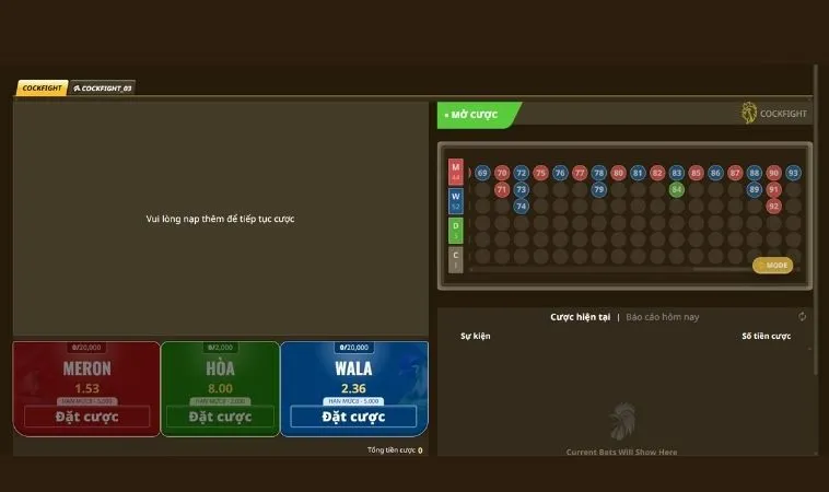 Giao diện đặt cược tại sảnh đá gà V9BET