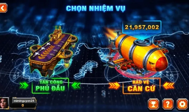 Chọn nhiệm vụ trong game Bắn Cá Đại Chiến B52 V9Bet