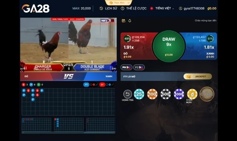 Sảnh Đá gà GA28 V9Bet thiết kế giao diện cược chuyên nghiệp