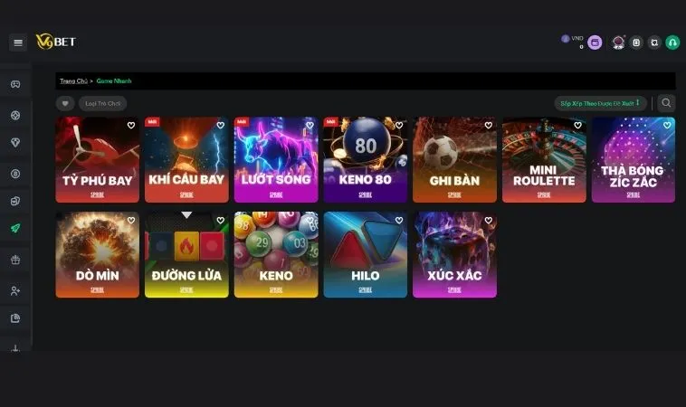 Đa dạng các thể loại game nhanh để trải nghiệm tại V9BET