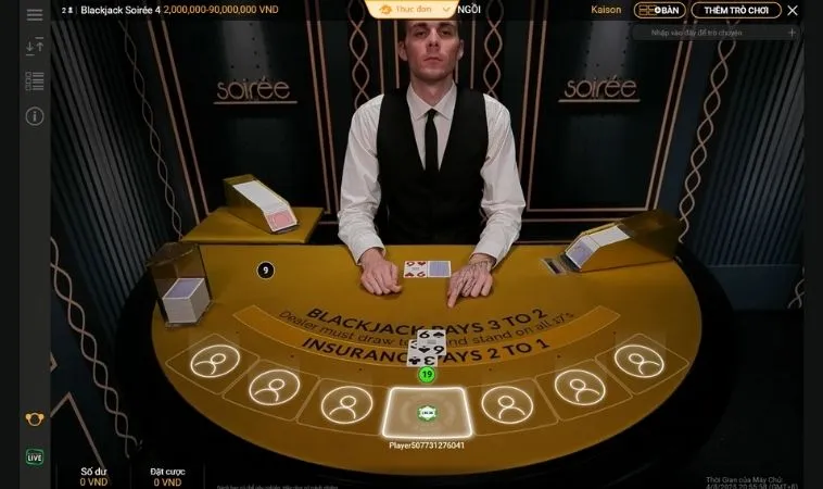 Giao diện chơi Blackjack tại V9Bet