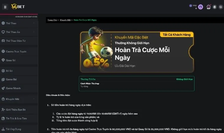 Chương trình Hoàn Trả Không Giới Hạn V9Bet