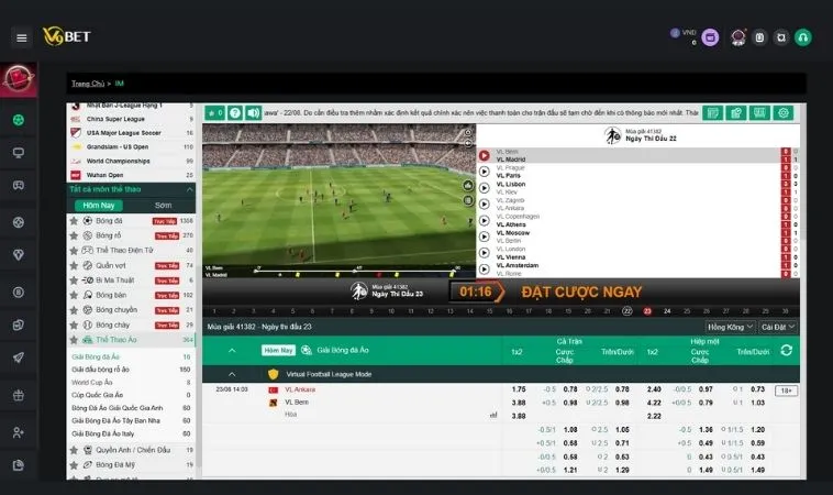 Tham Gia Cá Cược Thể Thao Ảo V9Bet Để Thắng Lớn Hôm Nay 2 Giao diện đặt cược sảnh thể thao ảo V9Bet