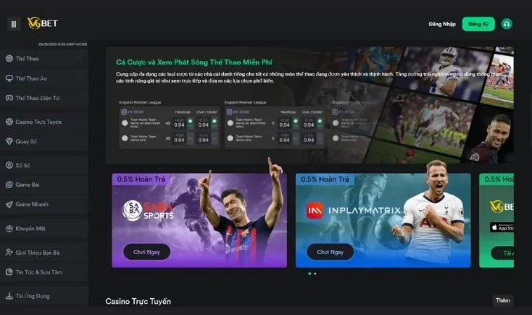 Sảnh thể thao V9BET thiết kế giao diện đẹp, chuyên nghiệp